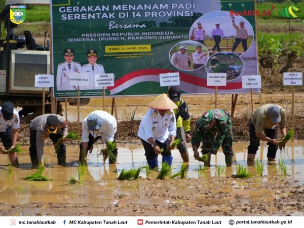 Dari  Lok Serapang Tanah Laut, Presiden Prabowo Pimpin Tanam Padi Serentak di 14 Provinsi,