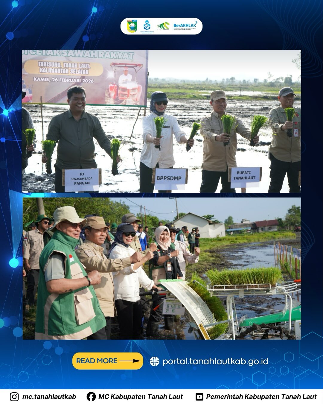 Tanah Laut dipilih dalam program penanaman serentak lahan cetak sawah rakyat