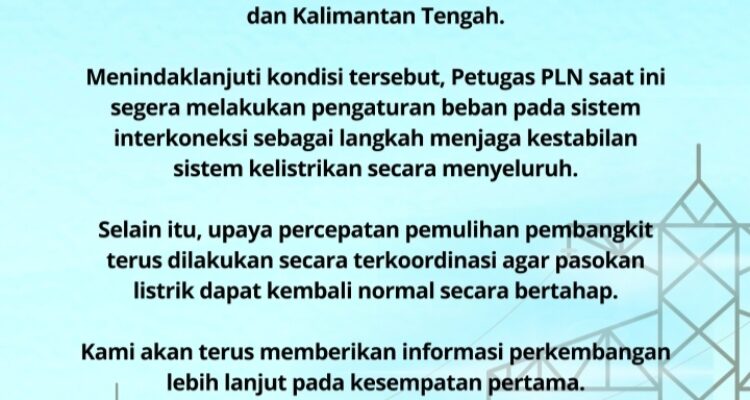 Jaringan Listirk PLN Kalsel Kalteng Terganggu