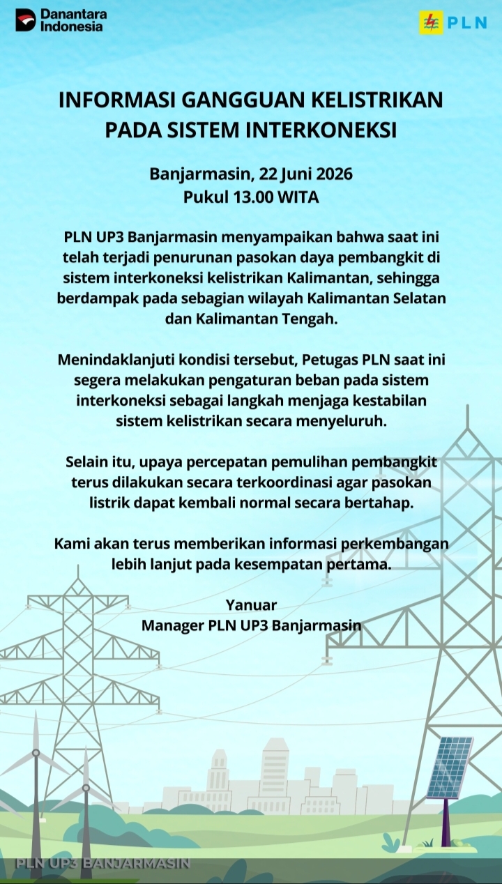 Jaringan Listirk PLN Kalsel Kalteng Terganggu