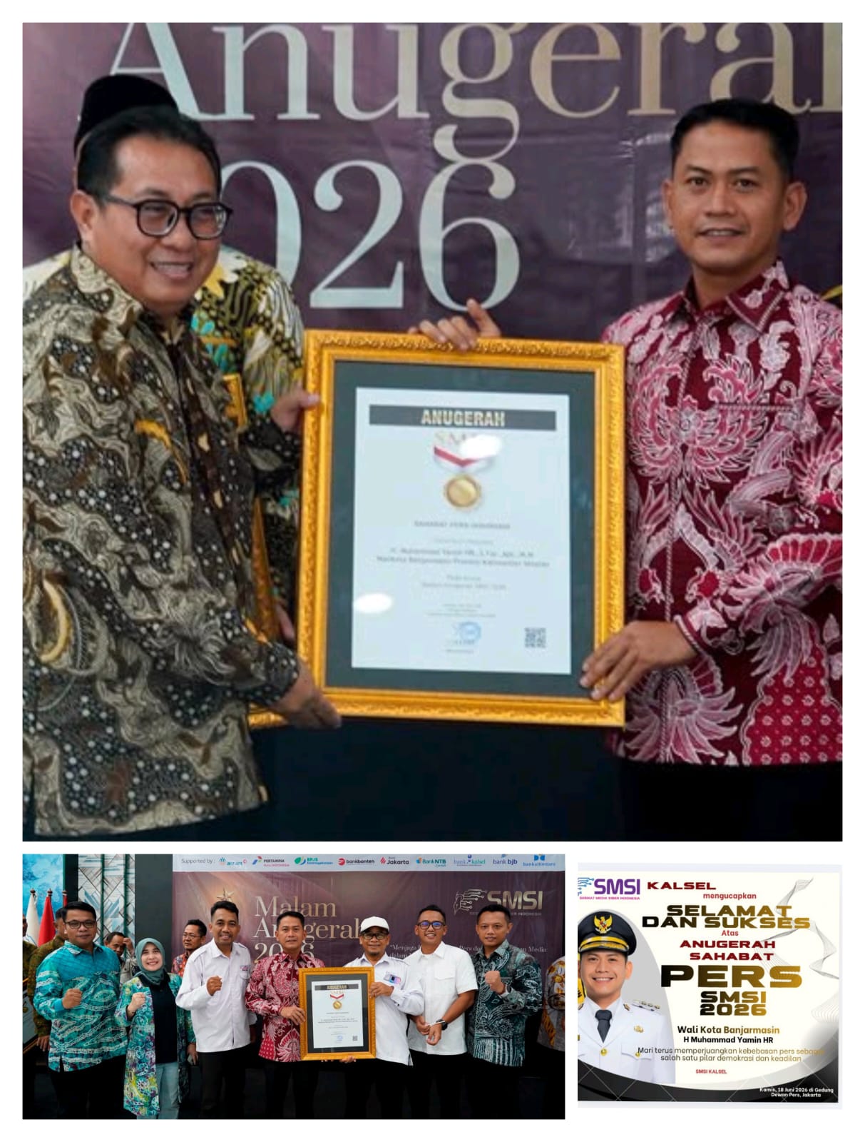 Wali Kota Yamin Dianugerahi Sahabat Pers SMSI di Gedung Dewan Pers